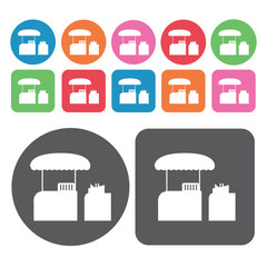 Hotdog Stand Icon. Amarica Sign Icons Set. Round And Rectangle C