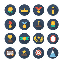 Award icons. Vector colorful set of prizes and trophy signs.