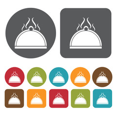 Main Dish Icon. Breakfast And Dining Sign Icons Set. Round And R