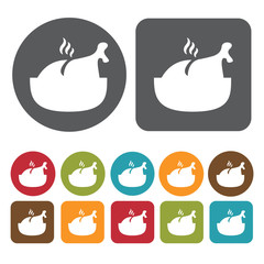 Chicken Icon. Breakfast And Dining Sign Icons Set. Round And Rec