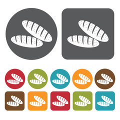 Breads Icon. Breakfast And Dining Sign Icons Set. Round And Rect