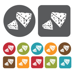Cheese Icon. Breakfast And Dining Sign Icons Set. Round And Rect