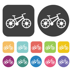 Bicycle Icons Set. Round And Rectangle Colourful 12 Buttons. Ve