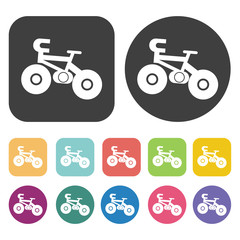 Bicycle With Thick Wheels Icons Set. Round And Rectangle Colourf