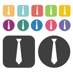 Neck Tie Icon. Clothes Flat Icons Set. Round And Rectangle Colou