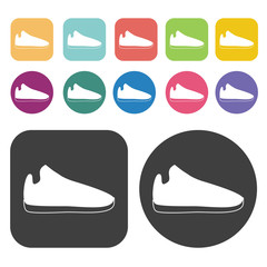 Shoe Icon. Clothes Flat Icons Set. Round And Rectangle Colourful