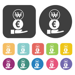 Won And Euro Sign Icon. Currency Exchange Sign Icons Set. Round