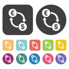 Euro To Dollar Icon. Currency Exchange Sign Icons Set. Round And