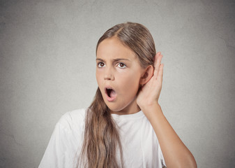 Headshot girl secretly listening in on gossip conversation