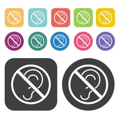 No hearing icon. Disabled Related icons set. Round And Rectangle