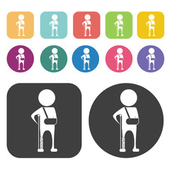 Person with broken leg and arm icon. Disabled Related icons set.