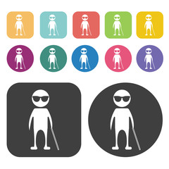 Blind person with cane icon. Disabled Related icons set. Round A
