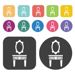 Mirror And Console Table Icon. Furniture Icons Set. Round And Re
