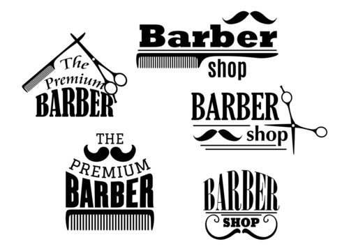 Black retro barber shop icons