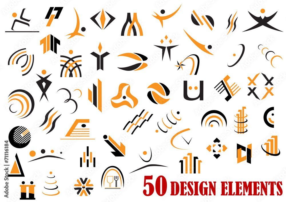 Poster fifty abstract design elements in black and yellow