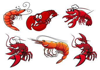 Seafood characters of shrimp, prawns and lobsters