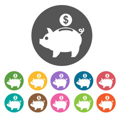 Piggy Bank icon. Money finance icons set. Round colourful 12 but