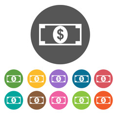 Money bill icon. Money finance icons set. Round colourful 12 but