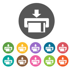 Insert card in Atm icon. Money finance icons set. Round colourfu