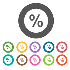 Percent icon. Money finance icons set. Round colourful 12 button