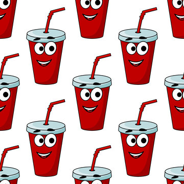 Cartoon takeaway beverage seamless pattern