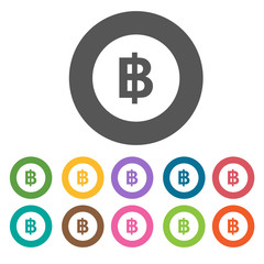 Currency Baht icon. Money finance icons set. Round colourful 12