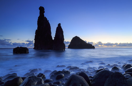 Rocks in the Atlantic Ocean at the Madeira coast.