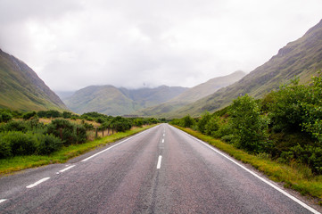 lonely road in the scottish highlands
