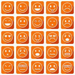 Vector square icons of smiley faces with long shadows