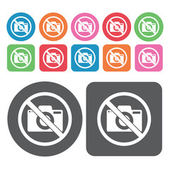 No Cameras Icon. Prohibited Signs Icons Set. Round And Rectangle