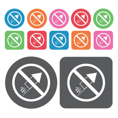 No Fireworks Icon. Prohibited Signs Icons Set. Round And Rectang