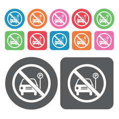 No Parking Icon. Prohibited Signs Icons Set. Round And Rectangle