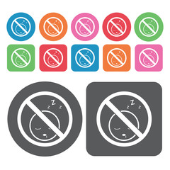 No Sleeping Icon. Prohibited Signs Icons Set. Round And Rectangl