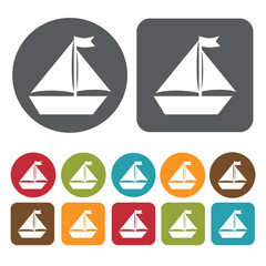 Boat Icon. Recreation Icons Set. Round And Rectangle Colourful 1