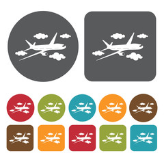 Airplane Icon. Recreation Icons Set. Round And Rectangle Colourf