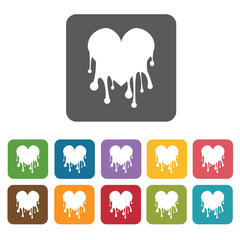 Dripping Heart Icon. Hearts Icons Set. Rectangle Colourful 12 Bu