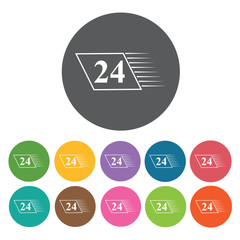 24hrs Icon. Shipping And Logistics Icons Set. Round Colourful 12