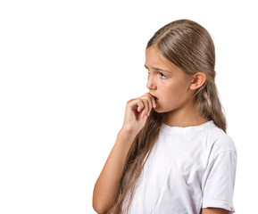 Fototapeta premium Clueless lazy girl, procrastination concept, white background 