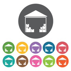Warehouse Icon. Shipping And Logistics Icons Set. Round Colourfu