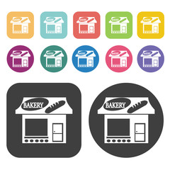 Bakery Icon. Store Icon Sets. Round And Rectangle Colourful 12 B