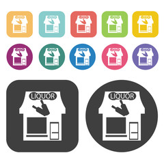 Liquor Store Icon. Store Icon Sets. Round And Rectangle Colourfu