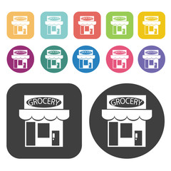 Grocery Store Icon. Store Icon Sets. Round And Rectangle Colourf