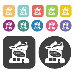 Department Store With Shoe Sign Icon. Store Icon Sets. Round And