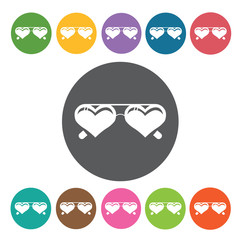 Heart Sunglasses Icon. Sunglasses Icons Set. Round Colourful 12