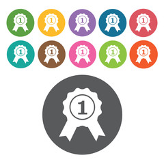 1st Place Ribbon Icon. Trophy And Awards Icons Set. Round Colour