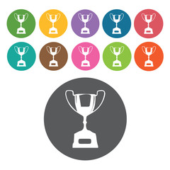 Trophy Cup Icon. Trophy And Awards Icons Set. Round Colourful 12
