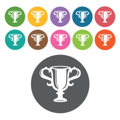 Trophy Cup Icon. Trophy And Awards Icons Set. Round Colourful 12