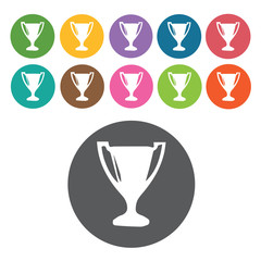 Trophy Cup Icon. Trophy And Awards Icons Set. Round Colourful 12