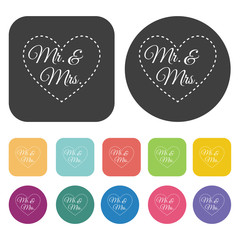 Mr and Mrs label icon. Wedding, bride and groom, love, celebrati