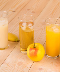 Various juice on glasses.